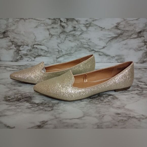 Report Gold Glitter Shimmer Pointed Toe Flats Size 8.5 - Picture 1 of 9